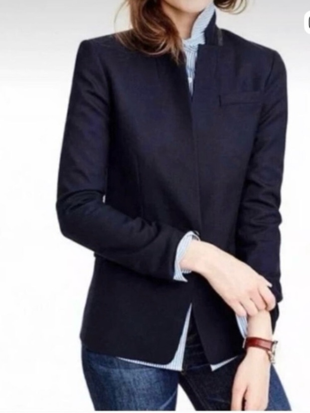 J.Crew Navy Blue Regent Blazer Sz 2 Contrast Color Under Collar EUC